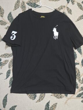 Ralph Lauren Black T‑Shirt with White Polo Logo and Sleeve Number